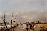 Andreas Schelfhout Figures on a Frozen Canal painting